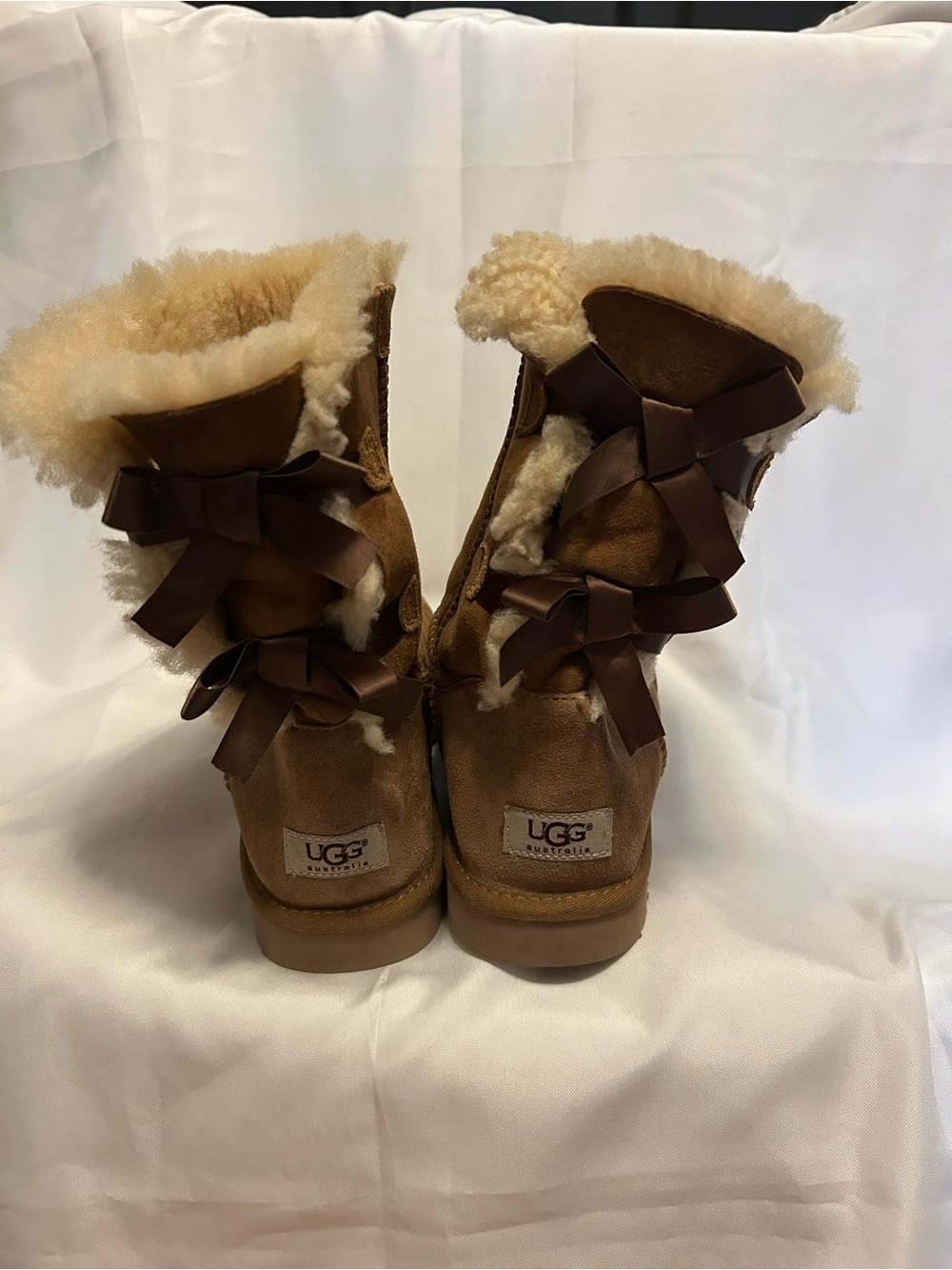 UGG Women's Chestnut Suede Shearling Ribbon Back Boots